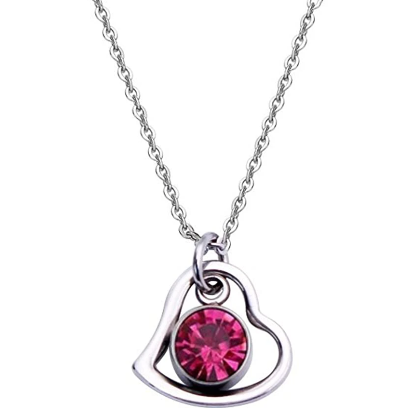 Women's Stainless Steel Birthstone Heart Necklace 