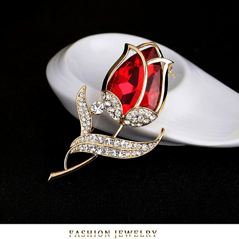 Preserved Rose Gift Box with Ruby Brooch, Eternal Rose in Jewelry Box