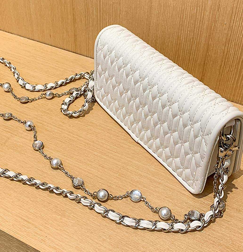 Women's Quilted Purses and Handbags Genuine Leather Quilted Chain Purse Shoulder Bag Small Crossbody Bag Purse