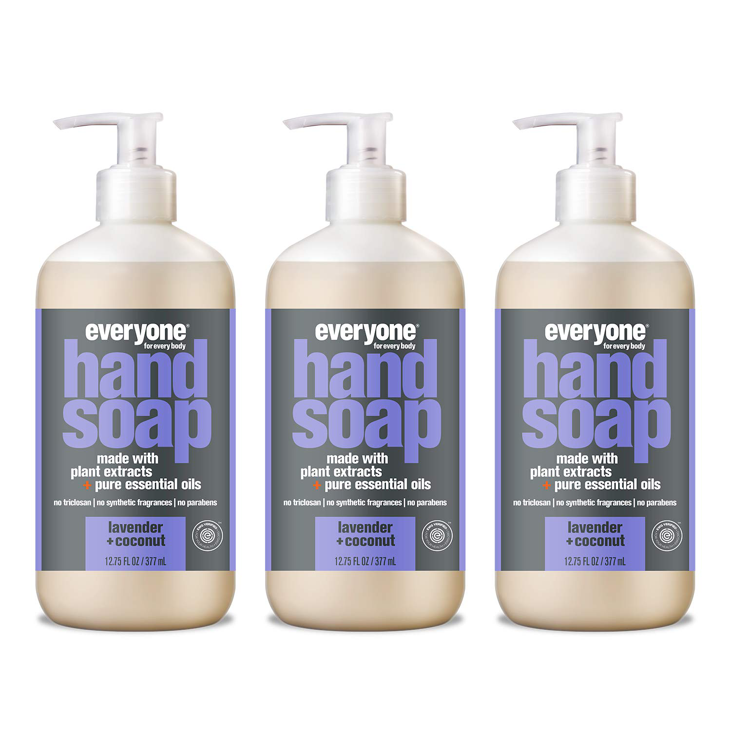 Everyone Liquid Hand Soap, Lavender and Coconut, Plant-Based Cleanser with Pure Essential Oils, 12.75 Ounce (Pack of 3) ,Packaging May Vary