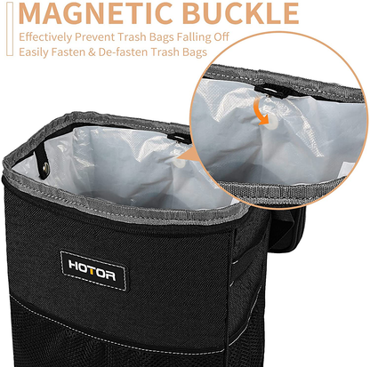 HOTOR Car Trash Can with Lid and Storage Pockets, 100% Leak-Proof Car Organizer, Waterproof Car Garbage Can, Multipurpose Trash Bin for Car - Black