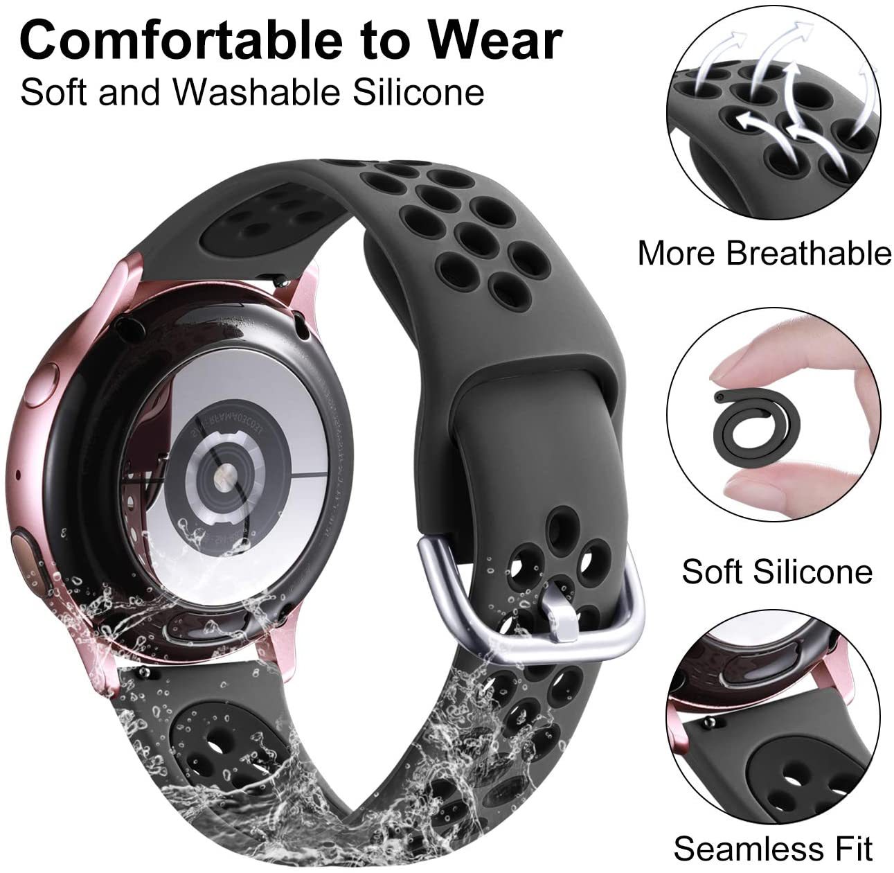 Lerobo Silicone Replacement Band Compatible for Samsung Galaxy Active 2 Watch Bands 44mm 40mm,Active Watch Bands, Galaxy Watch bands 42mm, 20mm