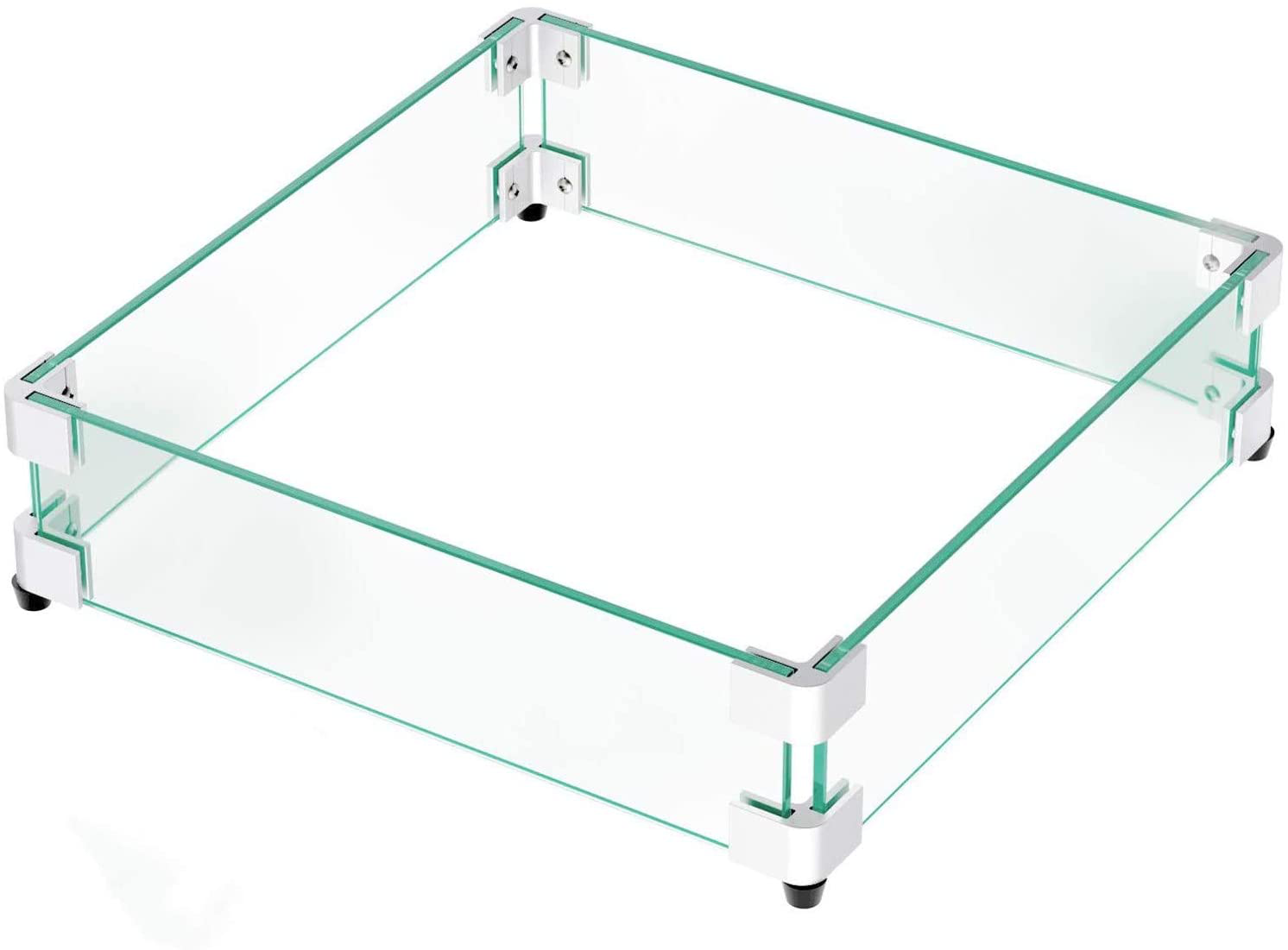 GASPRO 19.5 Inch Square Fire Pit Wind Guard for 28-32 Inch Fire Table and 14 Inch Drop-in Fire Pit Burner Pans, Clear Tempered Glass, 5/16 Inch Thick