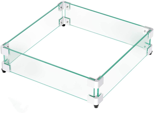 GASPRO 19.5 Inch Square Fire Pit Wind Guard for 28-32 Inch Fire Table and 14 Inch Drop-in Fire Pit Burner Pans, Clear Tempered Glass, 5/16 Inch Thick