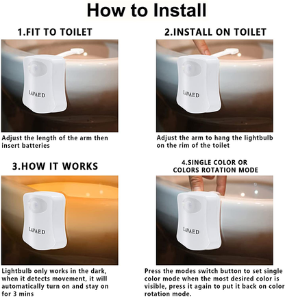 LAVAED Motion Sensor Toilet Night Light Home Toilet Light Bathroom Body Motion Sensor Toilet Bowl Seat Light Lamp 8-Color Changes (1 Pack)