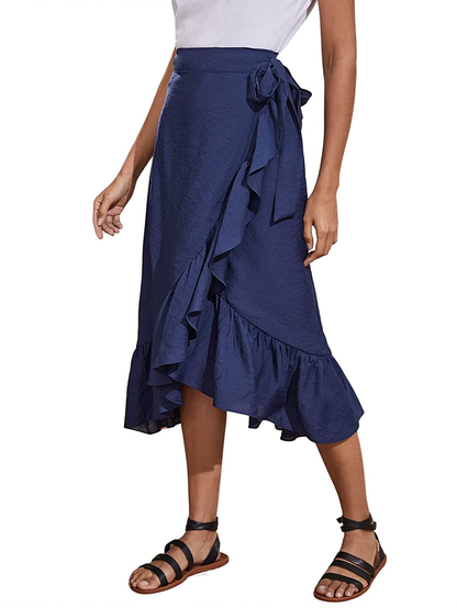 SheIn Women's Boho Ditsy Floral Knot High Waisted Wrap Split Midi Skirt