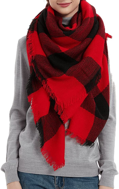 Wander Agio Womens Warm Scarf Square Winter Shawls Large Infinity Scarves Stripe Plaid Scarf