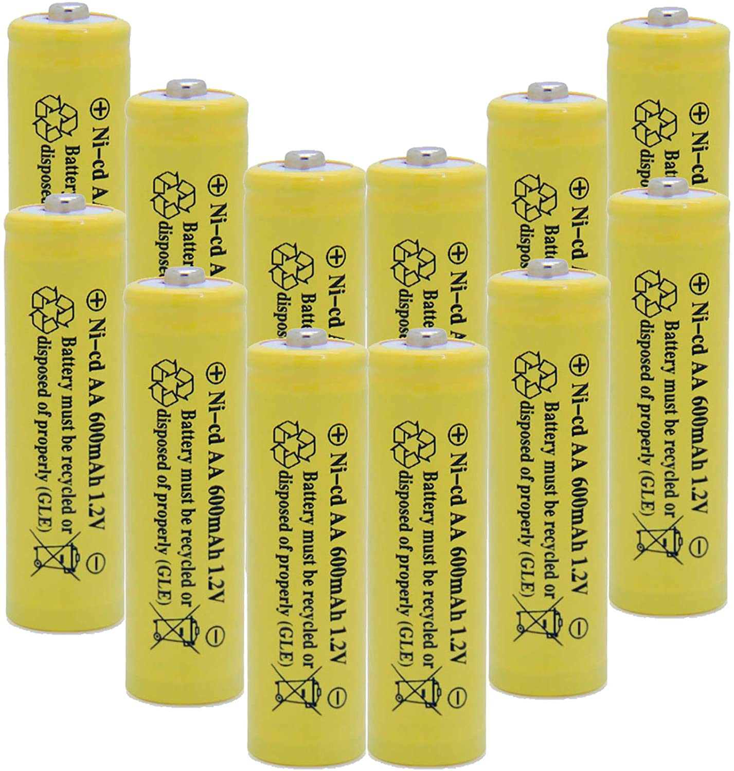 QBLPOWER Solar Light 1.2V AA Ni-CD 600mAh 2A Rechargable Batteries Cell for Garden/Lawn/Sidewalk Lamp (12 Pack AA Yellow)