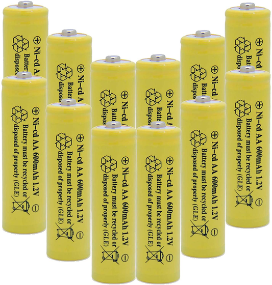 QBLPOWER Solar Light 1.2V AA Ni-CD 600mAh 2A Rechargable Batteries Cell for Garden/Lawn/Sidewalk Lamp (12 Pack AA Yellow)