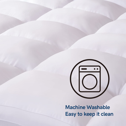 ELEMUSE King White Cooling Mattress Topper for Back Pain, Extra Thick Mattress pad Cover, Plush Soft Pillowtop with Elastic Deep Pocket, Overfilled Down Alternative Filling