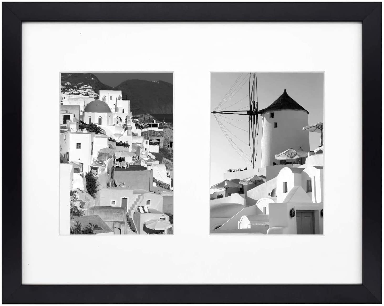Golden State Art, 11x14 Black Photo Wood Collage Frame with Real Glass and White Mat displays (2) 5x7 Pictures