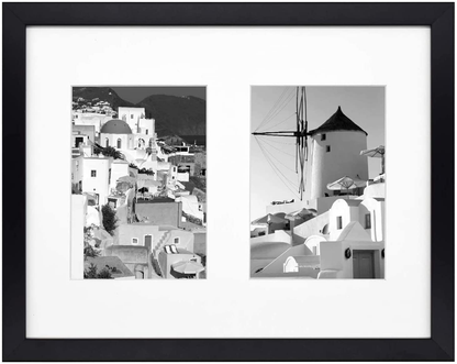 Golden State Art, 11x14 Black Photo Wood Collage Frame with Real Glass and White Mat displays (2) 5x7 Pictures