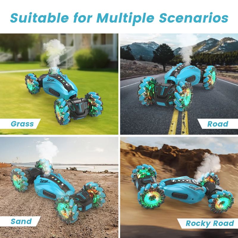1:12 RC 2.4Ghz 4WD Hand Controlled RC Car with 360° Rotating, Spray, Lights & Music