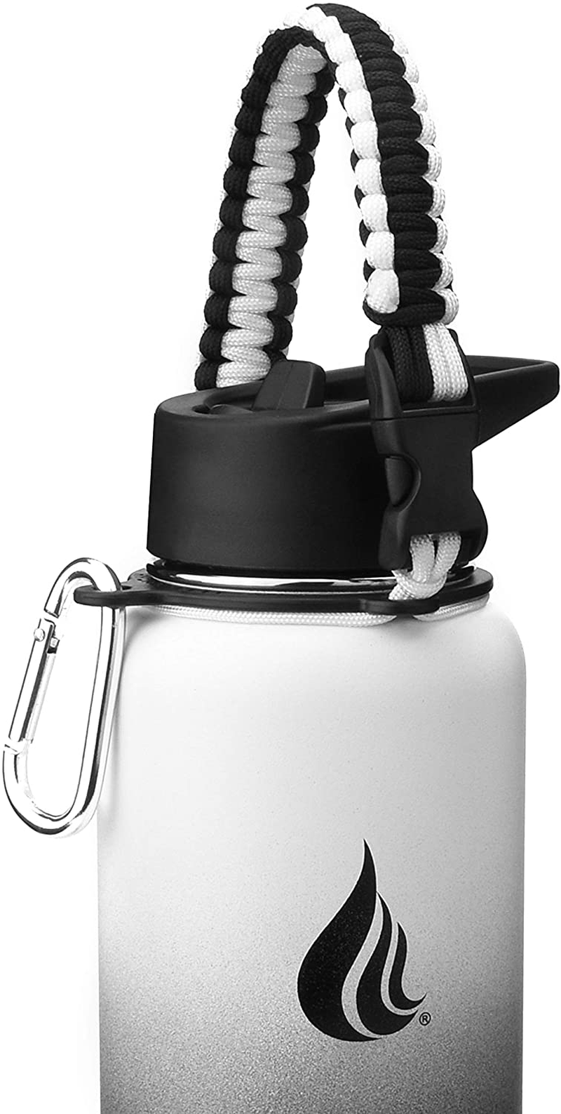  Wide Mouth Paracord Handle - Strap Carrier with Safety Ring and Carabiner - Compatible with 18, 24, 32, 40, and 64 oz Stainless Steel Water Bottles
