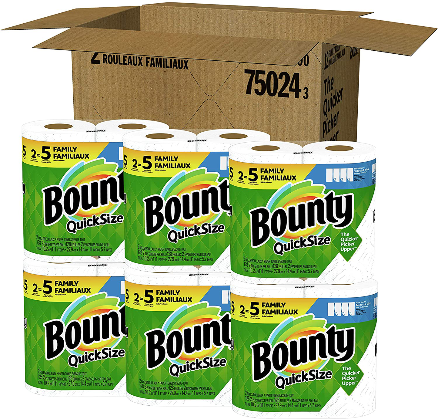 Bounty Quick-Size Paper Towels, 12 Family Rolls = 30 Regular Rolls