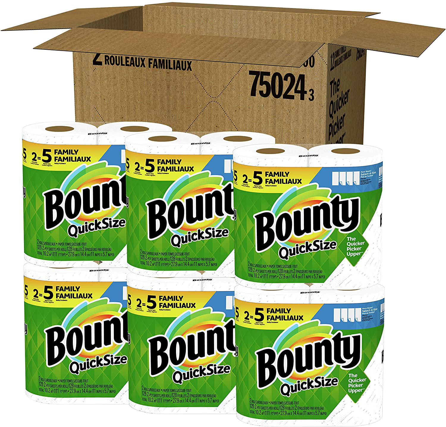 Bounty Quick-Size Paper Towels, 12 Family Rolls = 30 Regular Rolls