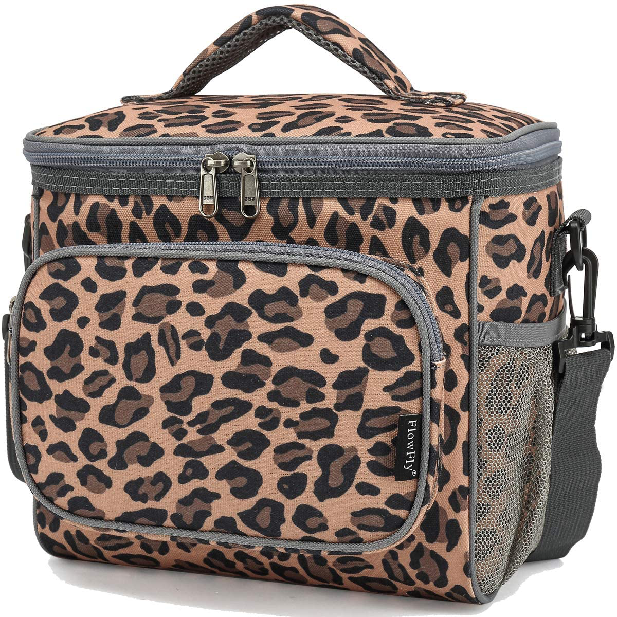 FlowFly Insulated Reusable Lunch Bag Adult Large Lunch Box for Women and Men with Adjustable Shoulder Strap,Front Zipper Pocket and Dual Large Mesh Side Pockets, Flower