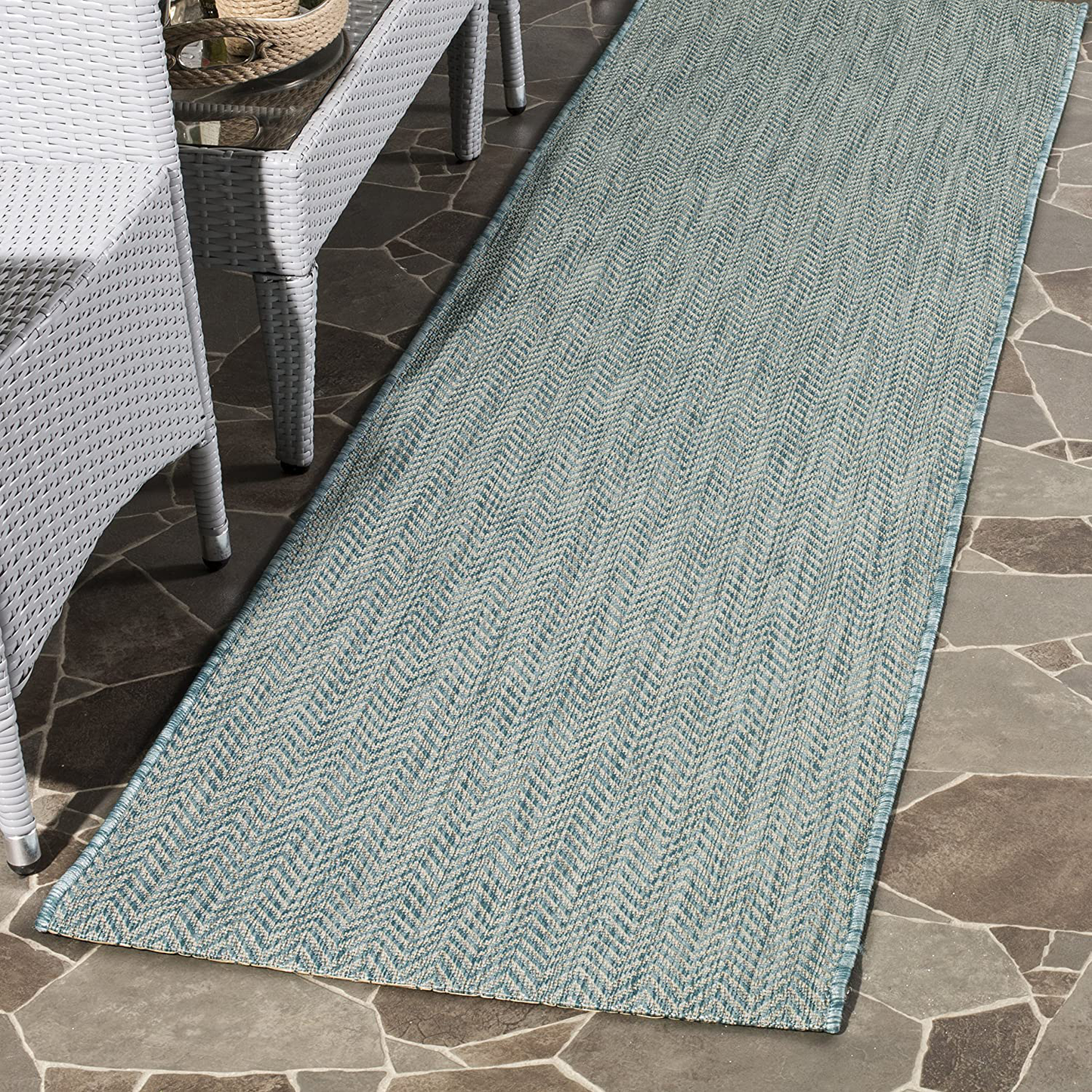 Safavieh Courtyard Collection CY8022 Indoor/ Outdoor Non-Shedding Stain Resistant Patio Backyard Runner, 2'3" x 20' , Aqua / Grey