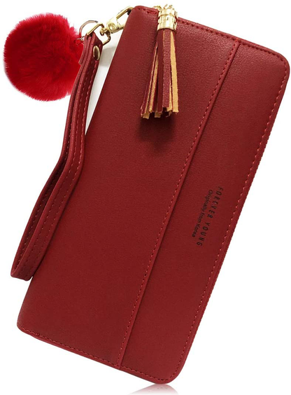 Wallet-NEWANIMA Women Multi-card Two Fold Long Zipper Clutch Purse (Style8-Black)