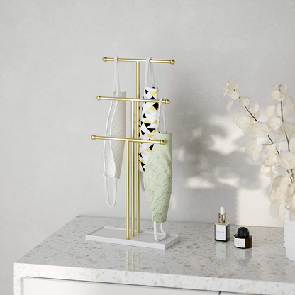 Umbra Trigem Hanging Jewelry Organizer Tiered Tabletop Countertop Free Standing Necklace Holder Display, 3, Brass/White