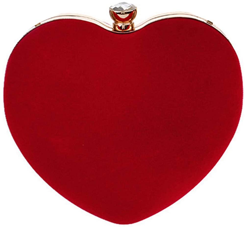 Mini Handbag Heart Shape Clutch Purse Velvet Shoulder Bag Evening Tote Chain Purse