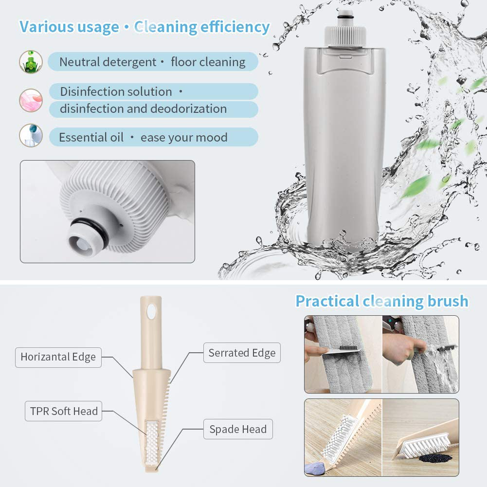MEXERRIS Microfiber Spray Mop for Floor Cleaning Wet Dry, 360 Degree Spin Microfiber Dust Kitchen Mop with 410ML Refillable Bottle Include 3 Microfiber Reusable Pads and 1 Scrubber