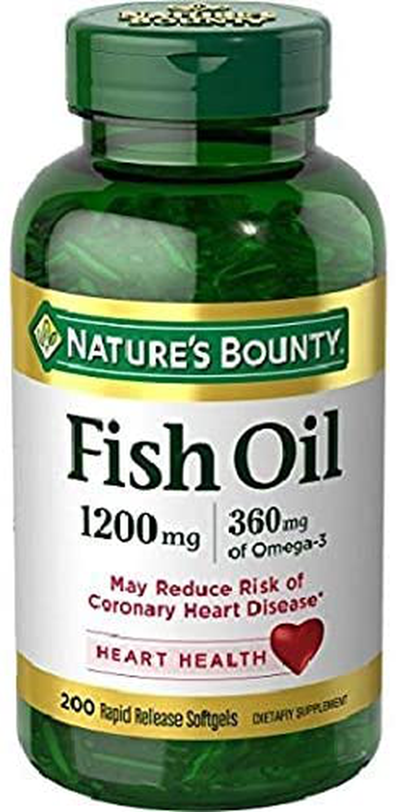 Nature’s Bounty Fish Oil, 1200mg, 360mcg of Omega-3, 200 Rapid Release Softgels