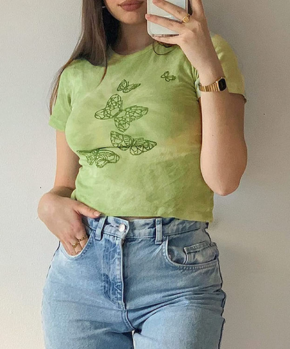 Women's Graphic Print Crop Top Vintage Punk Portrait Shirts Summer Slim Short Sleeve T Shirt Tops Y2k Fashion Clothes