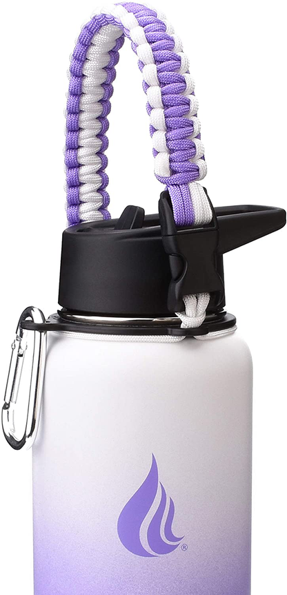  Wide Mouth Paracord Handle - Strap Carrier with Safety Ring and Carabiner - Compatible with 18, 24, 32, 40, and 64 oz Stainless Steel Water Bottles