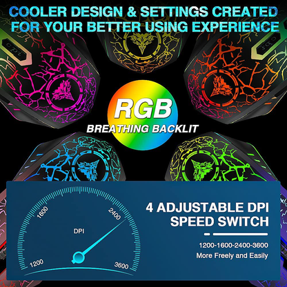 Gaming Mouse Wired, USB Optical Computer Mice with RGB Backlit, 4 Adjustable DPI Up to 3600, Ergonomic Gamer Laptop PC Mouse with 6 Programmable Buttons for Windows 7/8/10/XP Vista Linux