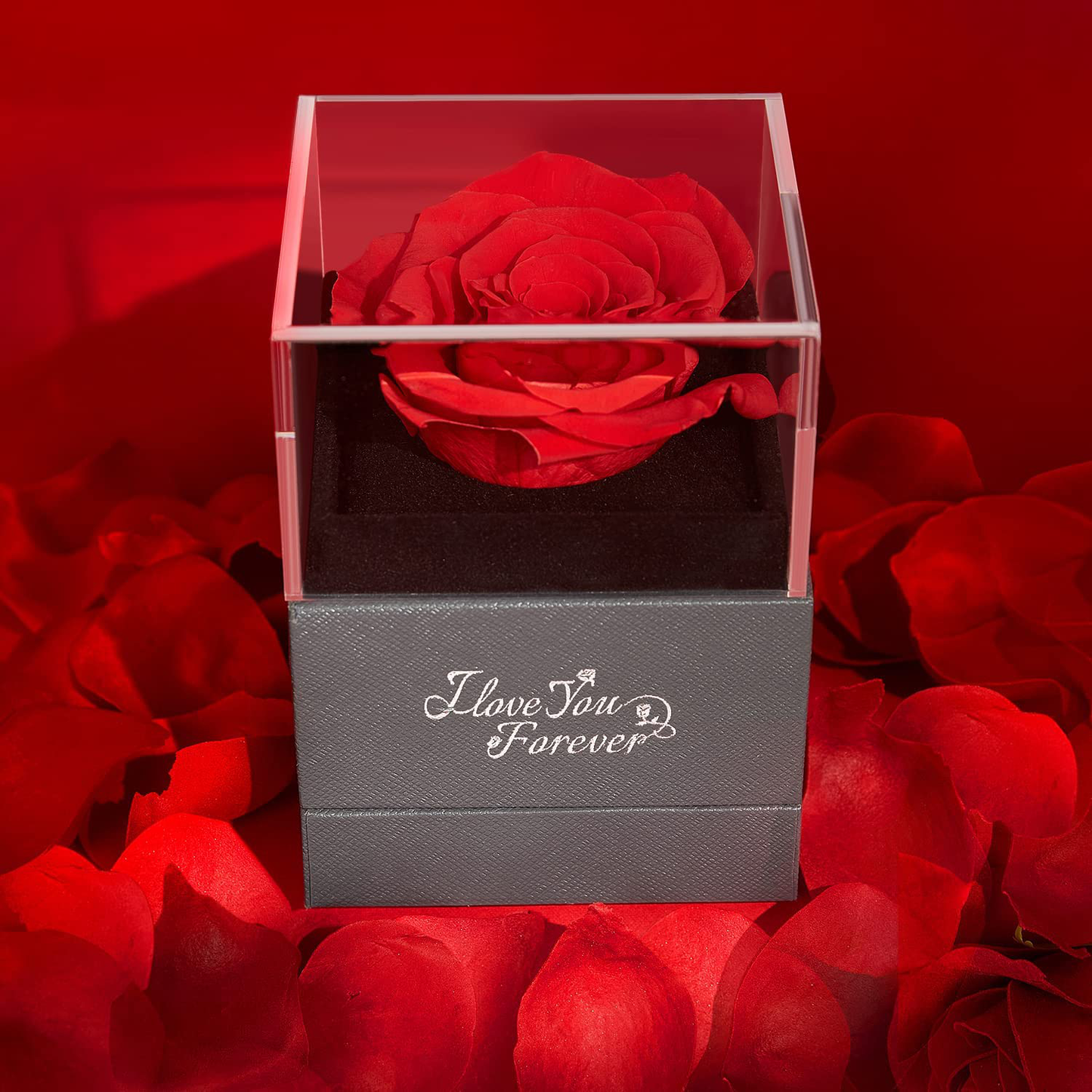 Preserved Red Real Rose with I Love You Necklace in 100 Languages -Enchanted Rose Flower Gifts for Mom Wife Girlfriend Her on Mothers Day Valentines Day Anniversary Christmas Birthday Gifts for Women