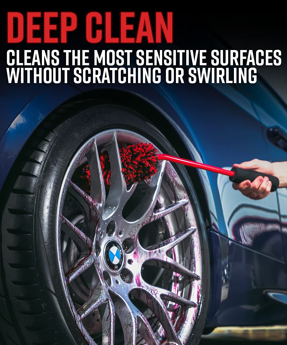Adam's Angled Wheel Detailing Brush - Car Cleaning Wheel Brush | Use W/Wheel Cleaner, Rim Cleaner, Chrome Cleaner | Car Wash Brush Cleans Brake Dust from Barrels & Hard to Reach Areas (Large)