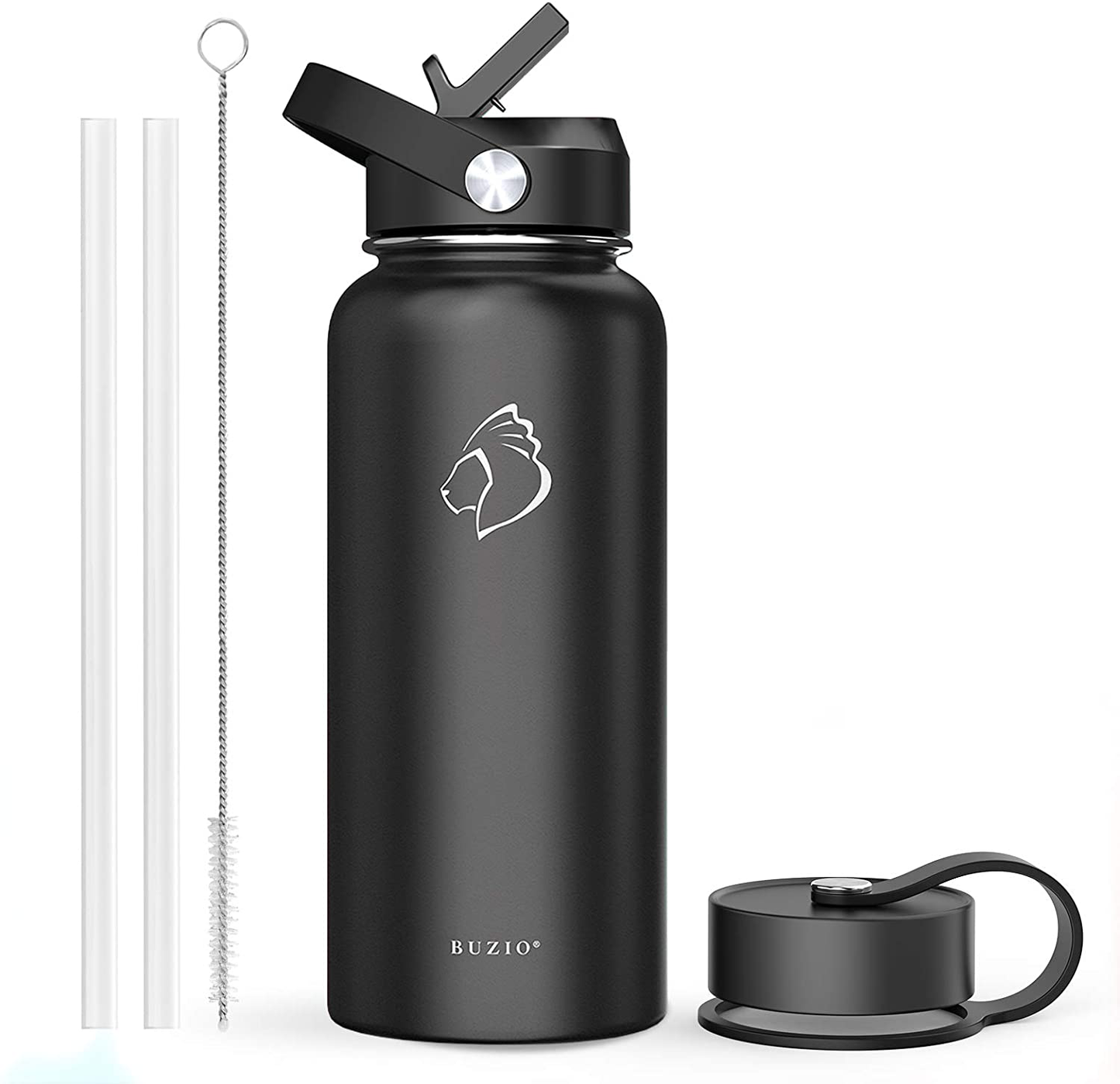BUZIO Insulated Water Bottle with Straw Lid and Flex Cap, 32oz, 40oz, 64oz, 87oz Modern Double Vacuum Stainless Steel Water Flask, Cold for 48 Hrs Hot for 24 Hrs Simple Thermo Canteen Mug,BPA-Free
