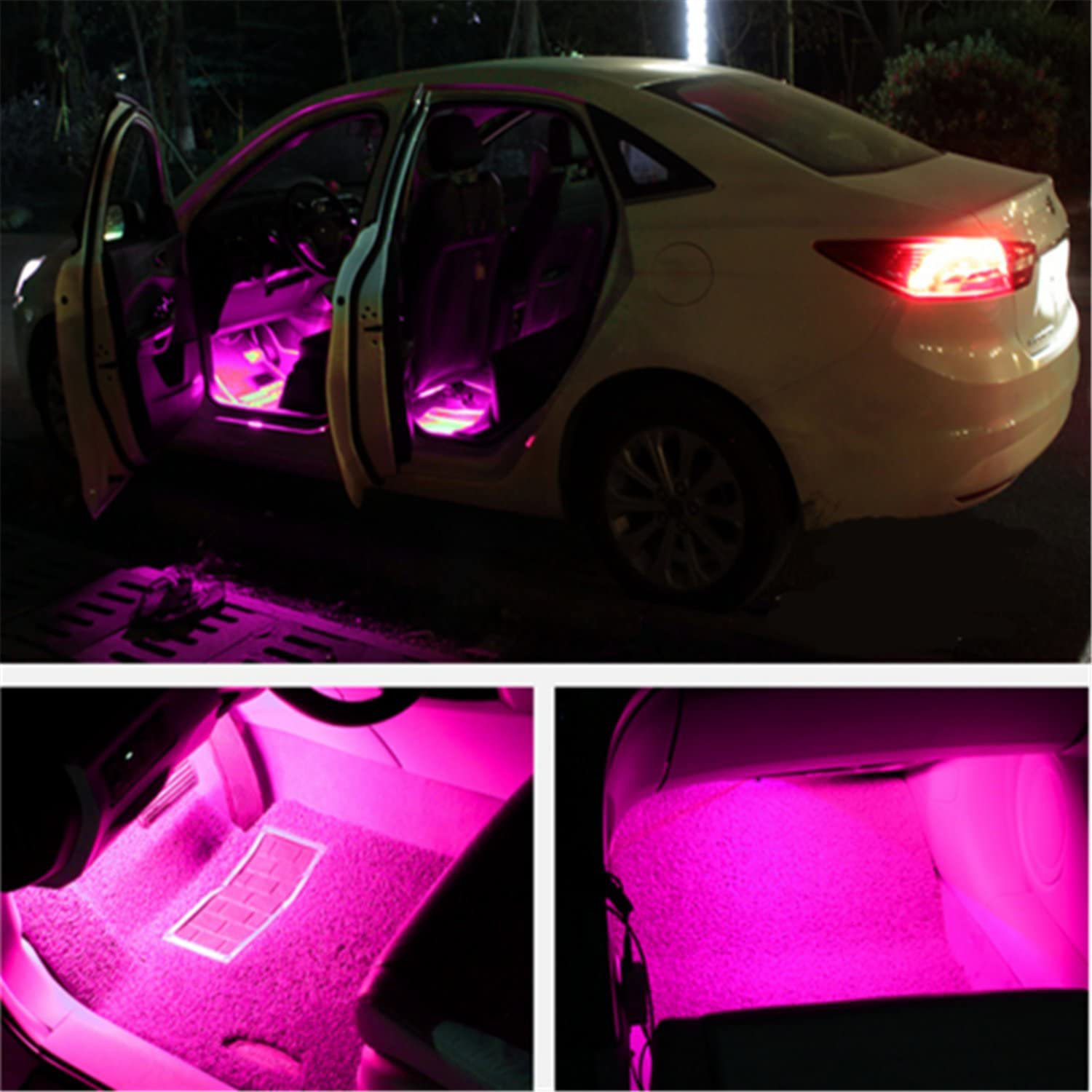 Car LED Strip Light, EJ's SUPER CAR 4pcs 36 LED Car Interior Lights Under Dash Lighting Waterproof Kit,Atmosphere Neon Lights Strip for Car,DC 12V(Pink)