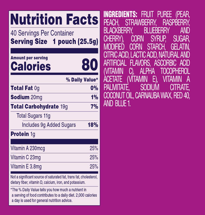 Welch's Fruit Snacks, Berries 'n Cherries, Gluten Free, Bulk Pack, 0.9 oz Individual Single Serve Bags (Pack of 40)
