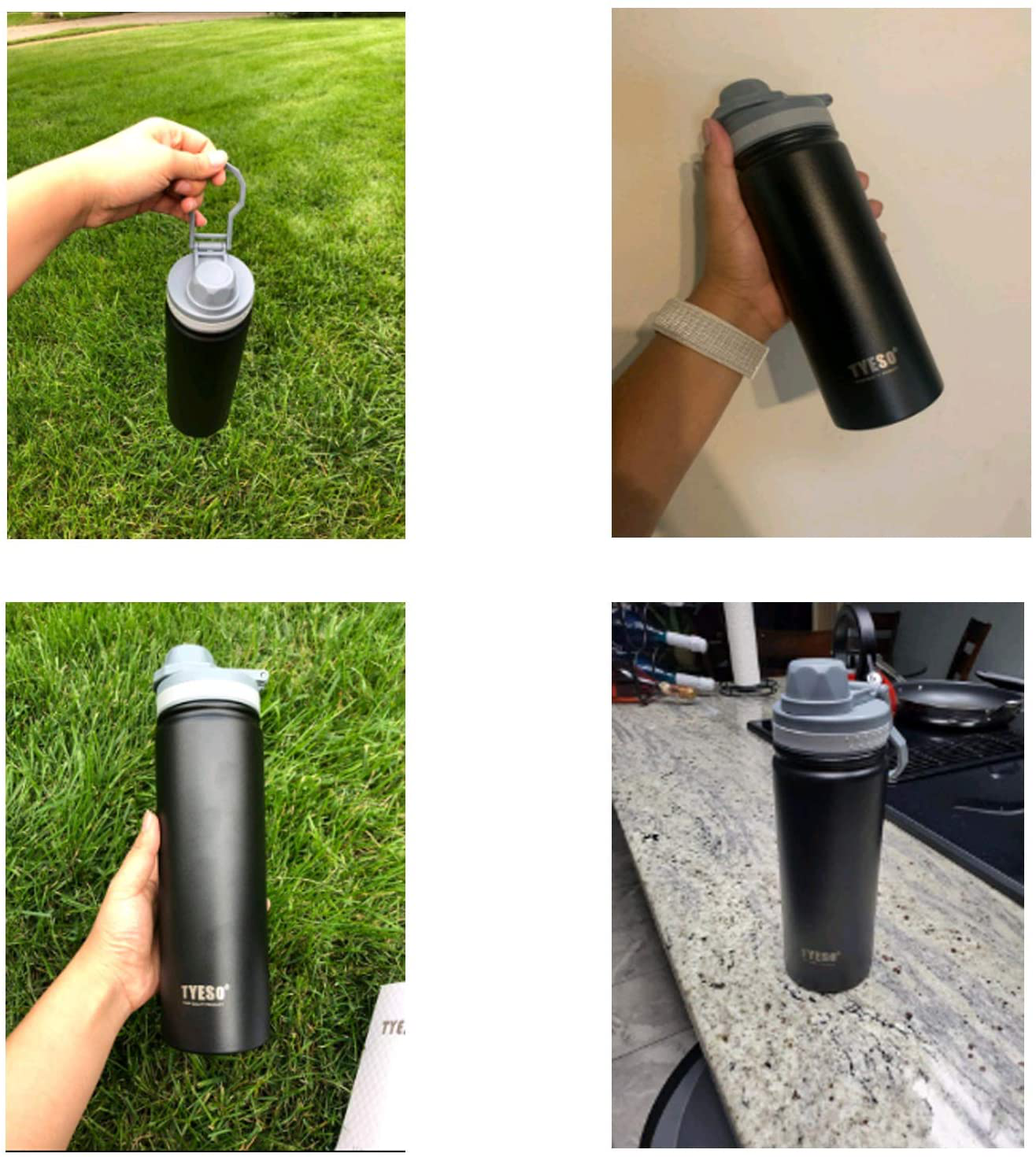 Stainless Steel Vacuum Insulated Water Bottle,Wide Mouth Metal Water Bottle,Black Double Wall with Leak Proof Spout Lid, BPA Free,18oz