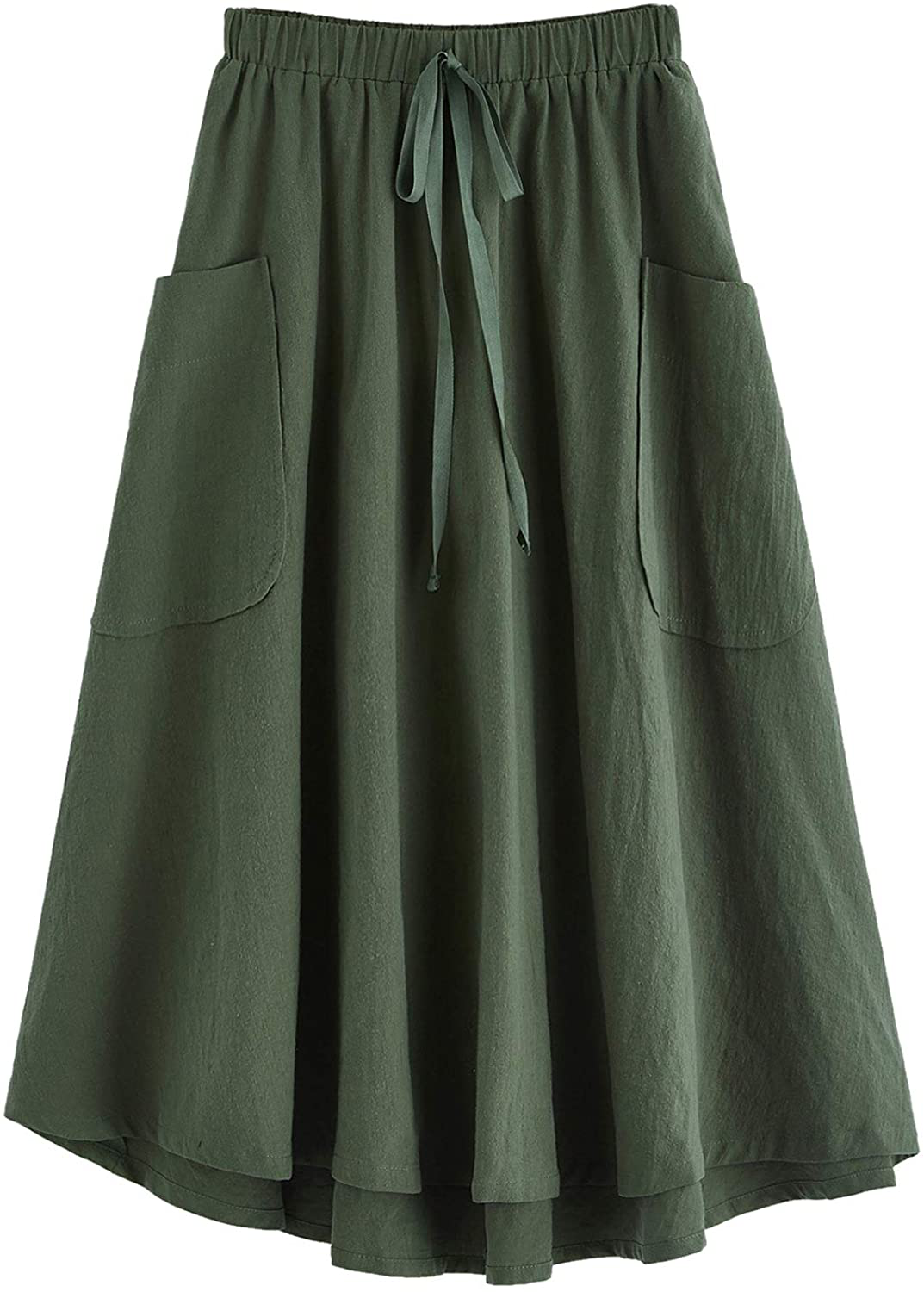 SweatyRocks Women's Casual High Waist Pleated A-Line Midi Skirt with Pocket