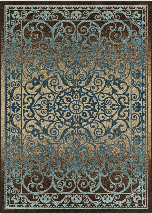 Maples Rugs Pelham Vintage Area Rugs for Living Room & Bedroom [Made in USA], 5 x 7, Blue/Walnut