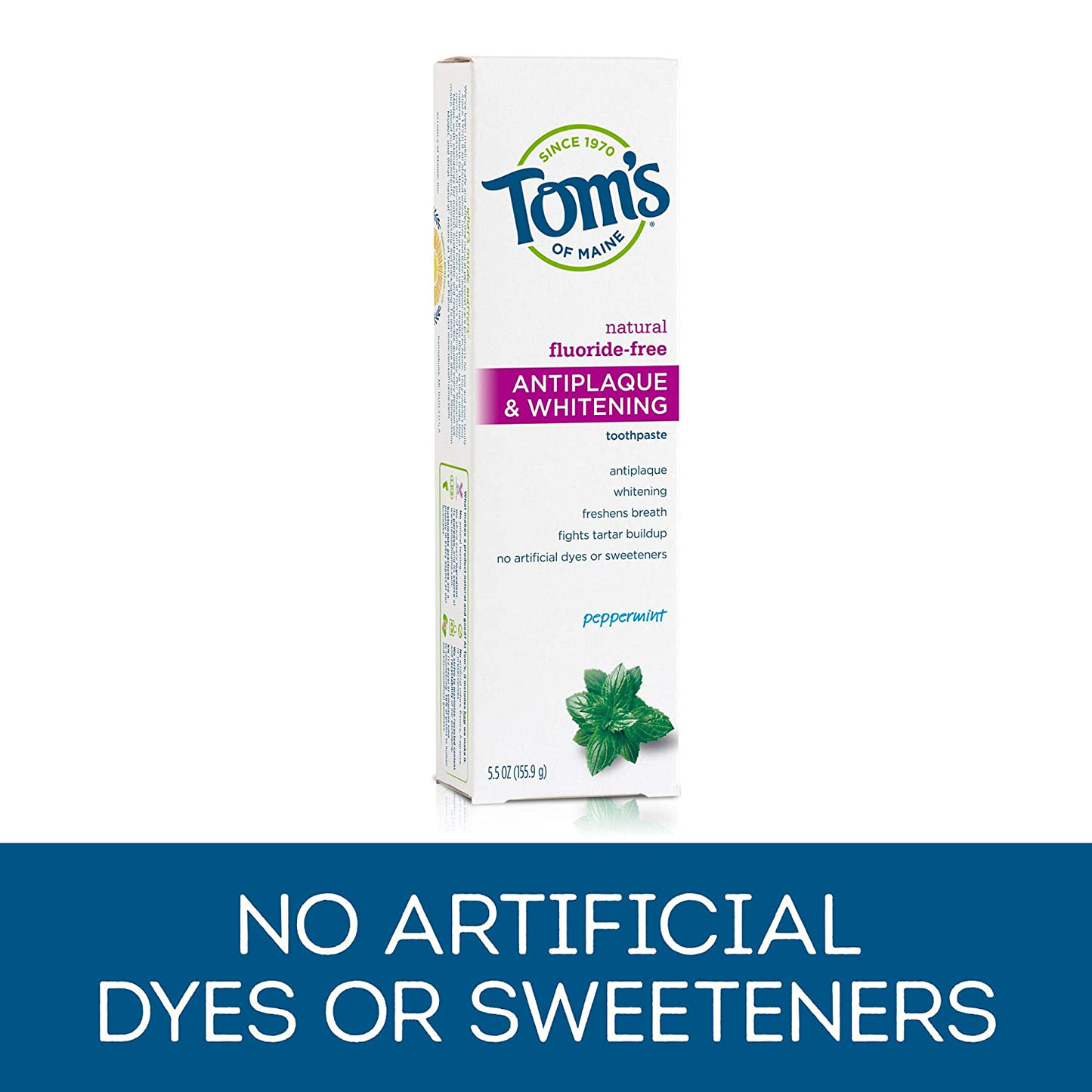 Tom's of Maine Fluoride-Free Antiplaque & Whitening Toothpaste, Travel Size, Peppermint, 1 oz. 12-Pack (Packaging May Vary)