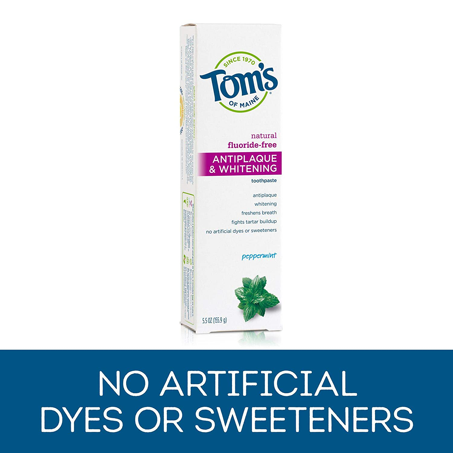 Tom's of Maine Fluoride-Free Antiplaque & Whitening Toothpaste, Travel Size, Peppermint, 1 oz. 12-Pack (Packaging May Vary)