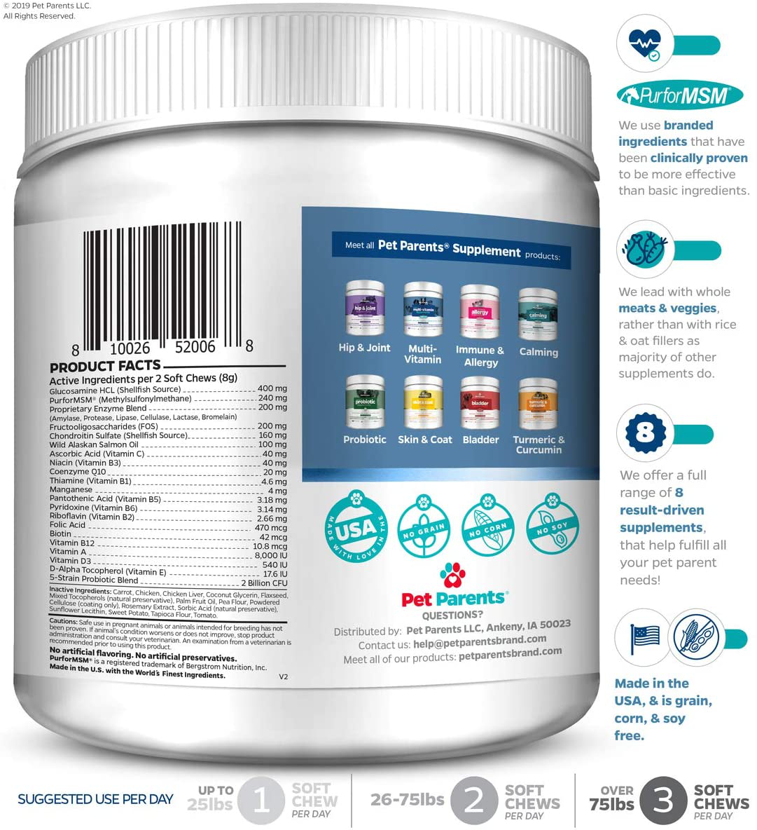Pet Parents USA Dog Multivitamin 4g 90c- Omega 3 For Dogs + Glucosamine for Dogs + Dog Probiotics + MSM for Dogs, Multivitamin for Dogs, Dog Vitamins + Dog Immunity, Vitamins For Dogs & Puppy Vitamins