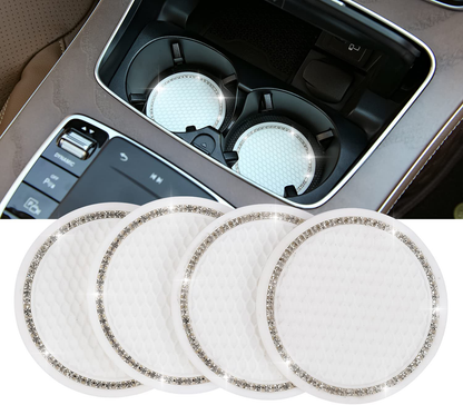 Valleycomfy 4PCS Bling Car Coasters, Universal Vehicle Bling Car Accessories -2.75 inch Silicone Anti Slip Crystal Rhinestone Cup Holder Coasters for Car (Black)