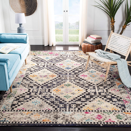 Safavieh Madison Collection MAD418Z Boho Diamond Distressed Non-Shedding Living Room Bedroom Accent Area Rug, 4' x 6', Black / Yellow