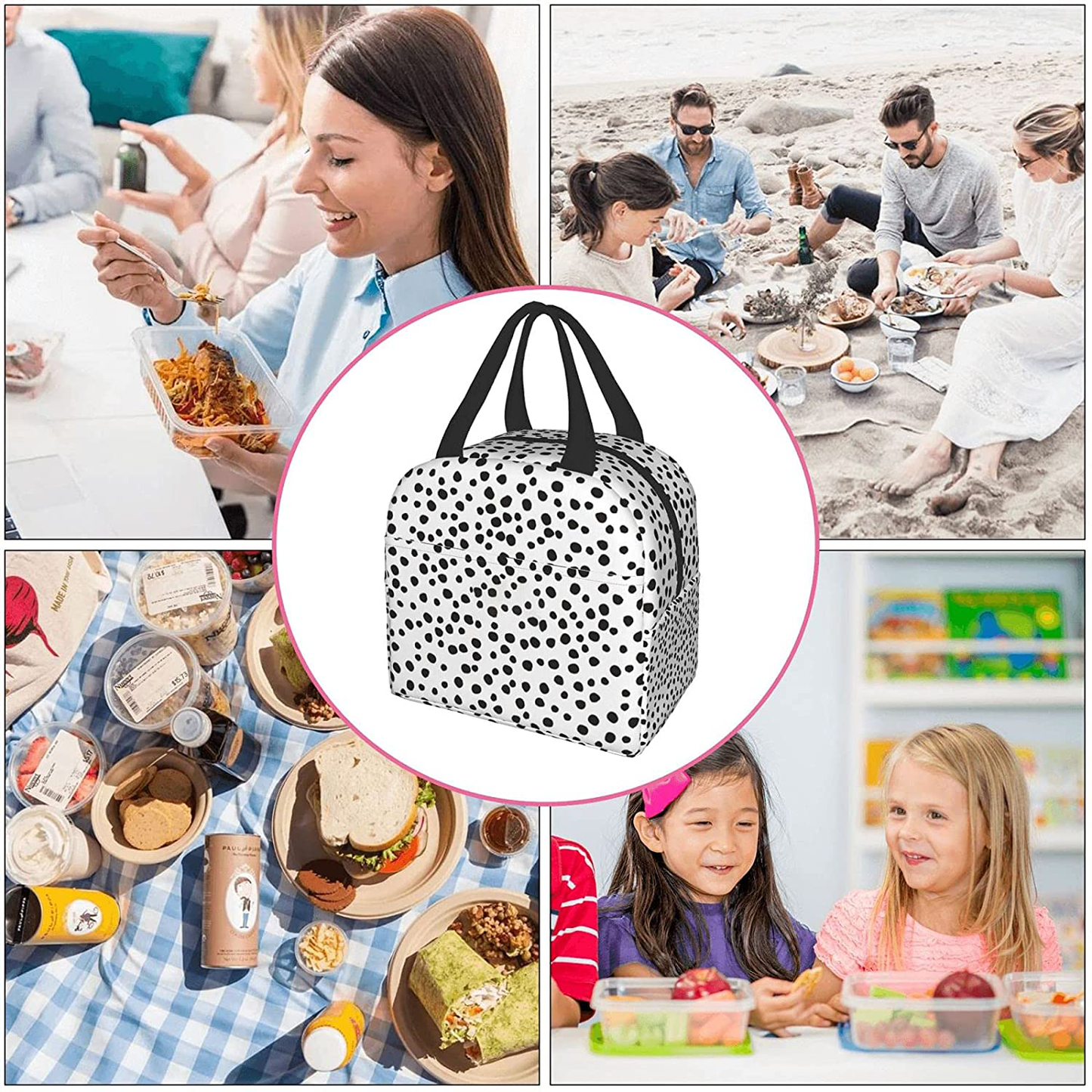 Easy Insulated Lunch Bags for Women Men, Cute Reusable Lunch Boxes Small Suitable Girls Boys Teens Work Picnic Travel, White Marble