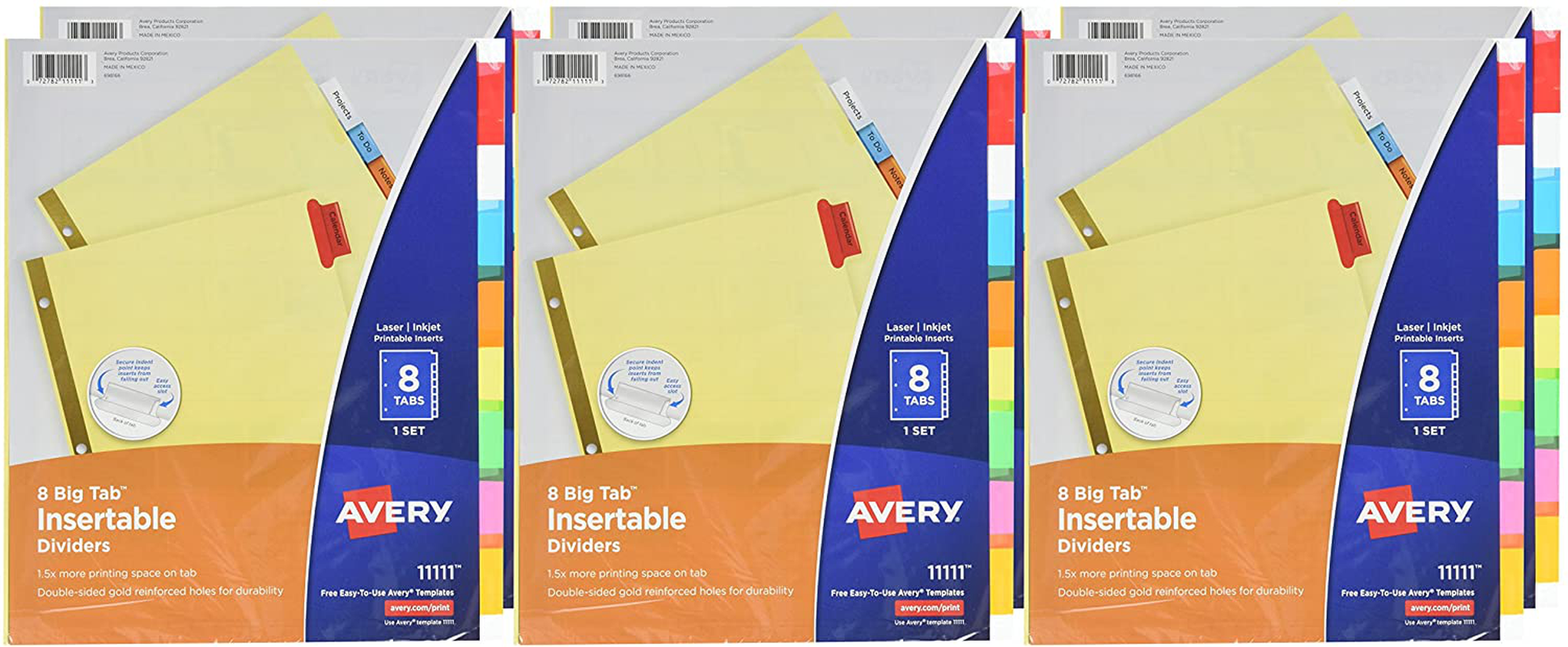 AVERY 8-Tab Binder Dividers for School, Medical Office Supply, or Home Organization, Insertable Multicolor Big Tabs, 6 Sets (11111)