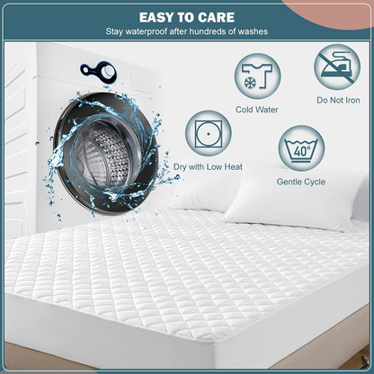 UNILIBRA 100% Waterproof Quilted Mattress Pad Queen Size, 6''-25'' Deep Pocket Fitted Mattress Protector Cover, Breathable, Hollow Cotton Alternative Filling Mattress Topper