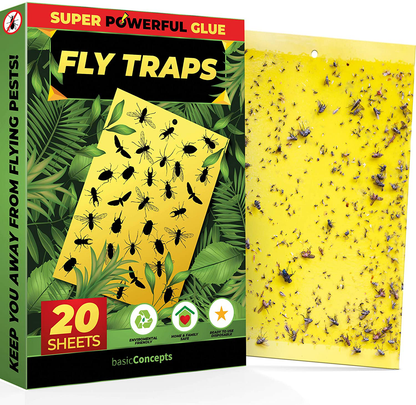 Fruit Fly Trap (20 Pack), Double-Sided Yellow Sticky Traps (Indoor & Outdoor), Fruit Fly Traps for Kitchen & Plants, Fruit Fly Killer - Sticky Gnat Trap Indoor Solution, Fungus Gnat Traps
