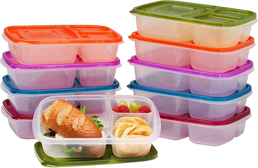 EasyLunchboxes - Bento Lunch Boxes - Reusable 3-Compartment Food Containers for School, Work, and Travel, Set of 10, (Jewel Brights)