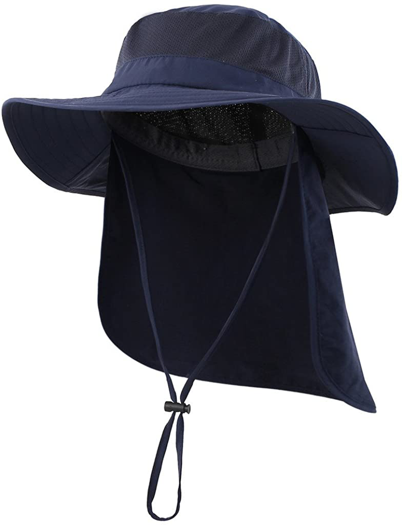 Outdoor UPF50+ Mesh Sun Hat Wide Brim Fishing Hat with Neck Flap