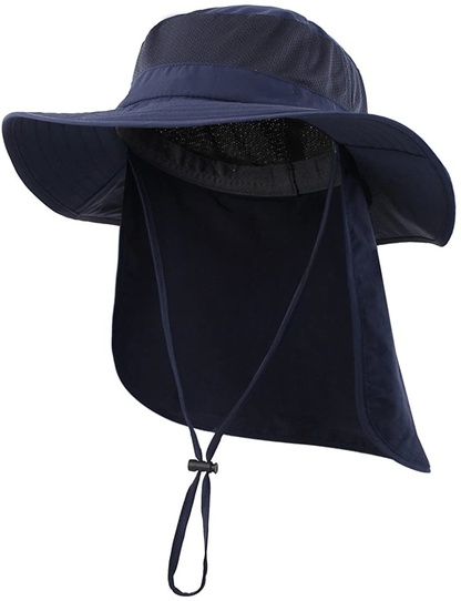 Outdoor UPF50+ Mesh Sun Hat Wide Brim Fishing Hat with Neck Flap